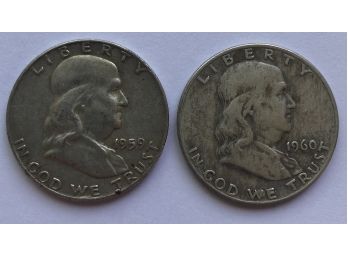2 Franklin Half Dollars Dated 1959 D And 1960 D