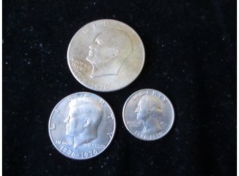 3 1976 U.S. Bicentennial Coins, $1, Half And Quarter, Lot 2