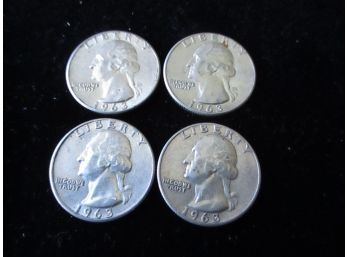 4 1964 P U.S. Washington Silver Quarters