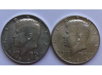 2 1964 Kennedy Half Dollars
