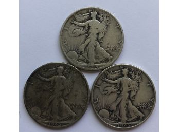3 Walking Liberty Half Dollars Dated 1943, 1944, 1945