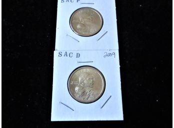 2009 D & 2009 P Sacagawea U.S.  Gold Toned Dollar Coin, 2 Coins.