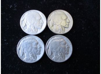 4 U.S. Buffalo Nickels, 1934, '35, '36, '37, Lot 1