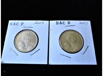 2007 D & 2007 P Sacagawea U.S.  Gold Toned Dollar Coin