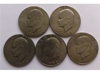 5 Ike Dollars Dated 1971, 1972 D, 1974, 1978, Bicentennial