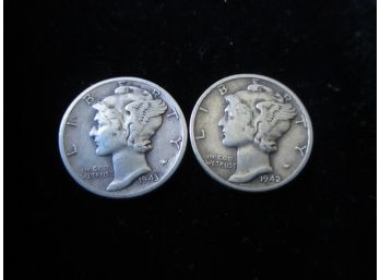 1942 P, 1943 P U.S. Mercury Silver Dime