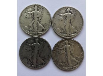 4 Walking Liberty Half Dollars Dated 1936, 1937 S, 1943, 1944