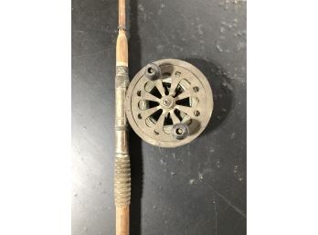 Rare Antique Fly Reel With Bamboo Pole
