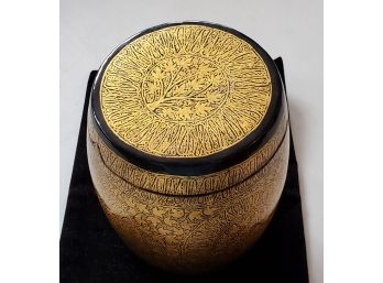 Beautiful Copper-lined Wood Humidor / Canister Jar -hand Painted - With A Tree Of Life On The Lid