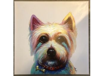 Artist Hand Embellished Canvas Art : Large Yorkie Dog Painting
