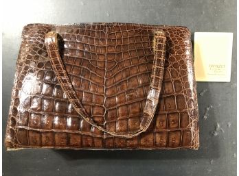 Frenkels Leather Goods Buenos Aires, Argentina 1960s Crocodile Skin & Leather Purse With Brass Accents