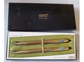 CROSS Pen & Mechanical Pencil Set - 12 Kt Gold Filled Bankers Trust Promotional Set In Original Cross Box