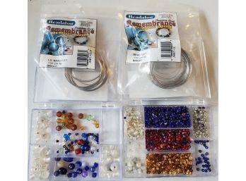 Lot Of Bead Heaven -two Kits Of Classic Glass Beads & Two Packs Of Beaded Jewelry Memory Wire