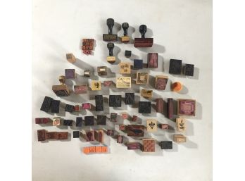 Vintage Lot - 77 Wood Handled Ink Rubber Stamps Jungle & Circus Animals, Letters, People, Office Functions,