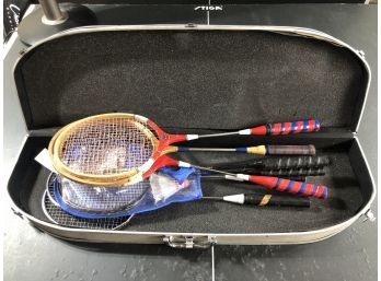 7 Badminton Rackets And A Sportscraft Metal Carrying Case
