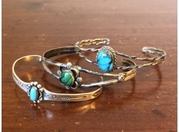 Lot Of Three Lovely Turquoise Bracelets / Bangles : One Sterling Silver