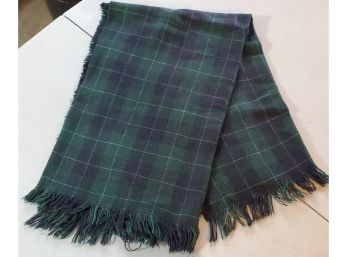 Blue -Green Scarf, Shawl Or Throw Blanket - Scottish Wool Pattern, Has A Recent Laundering Tag On It.