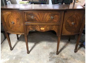 Antique Dining Room Sideboard - Lovely Inlaid Medallion & Swirl & Flame Crotch Mahogany Wood Veneers