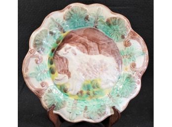Adorable Antique Sponge Paint Pottery Bowl/Plate - Dog Scene