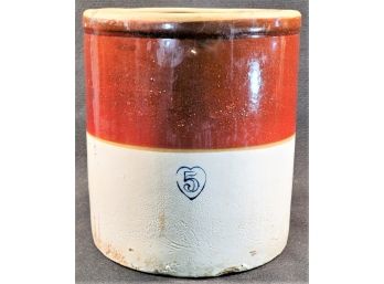 Antique Five Gallon Beige & Brown Large Pottery Crock
