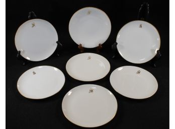 Set Of Seven Vintage White Haviland Limoges France Monogramed 'S' Dessert Plates