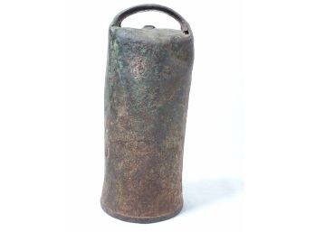 Fantastic Antique Hand Hammered Tall Metal Bell With Hand Carved Wood Ringer