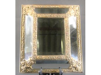 Ornate Antique Five Panel Beveled Edge Embossed Painted Metal & Wood Framed Wall Mirror