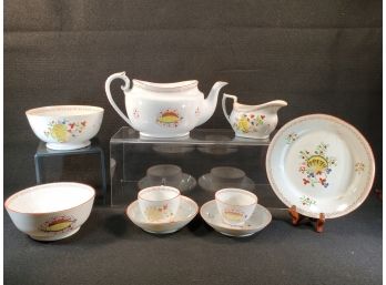 Antique C1810 New Hall & Machin Porcelain Assortment - Teapot, Bowls, Creamer & More