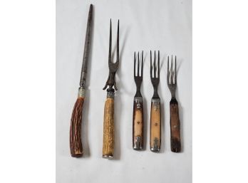 Antique Wood And Stag Bone Handled Cutlery
