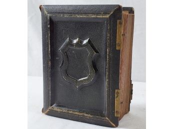 Antique 1800s Embossed Black Leather Bound Photo Album With Sepia & Black & White Family Photos