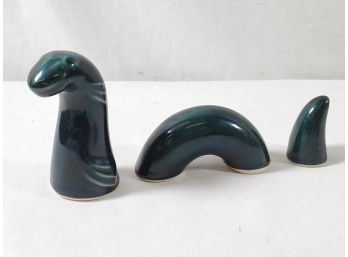 Adorable Vintage ICI Higland Scotland Three Piece Teal Green Porcelain Nessie Loch Ness Monster Figurine