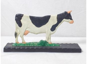 Cute Vintage Cast Iron Painted Cow Doorstop Figurine