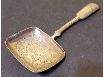 Antique Sterling Silver Etched Monogrammed Sugar Spoon