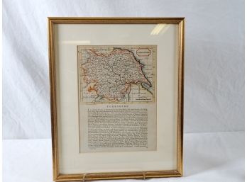 1970 John Sellier Framed & Matted Color Lithograph Map Of Yorkshire England
