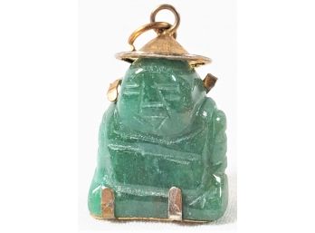 Vintage Jade & Brass Chinese Buddha Pendant Charm