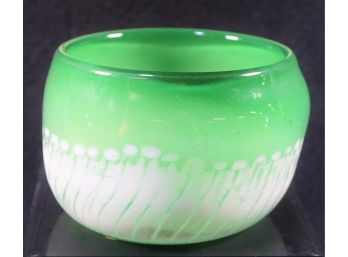 Beautiful Thick Lime Green & White Mid Century Modern Hand Blown Art Glass Bowl