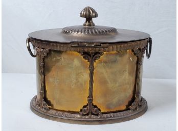 Vintage Heavy Ornate Brass Lidded Box / Tea Caddy