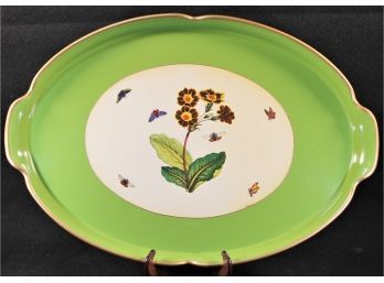 Vintage Lady Clare Lime Green Floral Gold Trim Melamine Oval Tray - Made In England