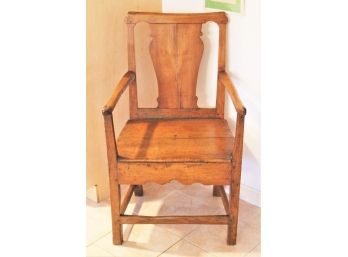 Circa 1800s Antique Handmade Oak Wood Arm Chair