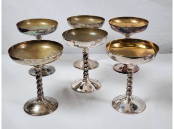 Assortment Of Six Vintage Silver Plate & Sterling Silver Ornate Champagne Glasses