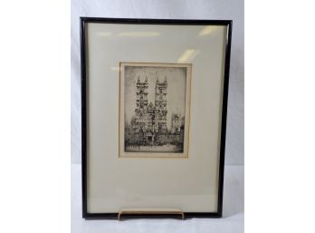 Vintage Professionally Framed & Matted, Signed Alfred J. Bennett Westminster Abbey Weir Front Lithograph