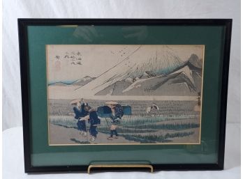 Antique Framed & Matted Chinese Signed Print Utagawa Hiroshige- Rice Fields Mountain Scene