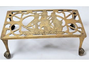 Vintage Brass English? Tall Ship Design Fireplace Cooking Hearth Trivet Stand