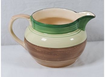 Pretty Antique Rosina Made In England, Green And Brown Stripe Pottery Pitcher
