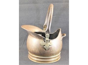 Antique Brass Coal Scuttle In The Helmet Style With Hinged Handle With Real Coal!!!