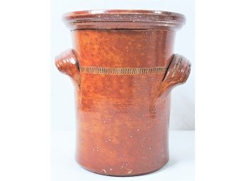 Antique Brown Glazed Stoneware Crock With Applied Handles