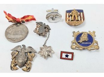 Vintage Military Pins And Medals - US Navy, Seabees, Spanish Navy And More