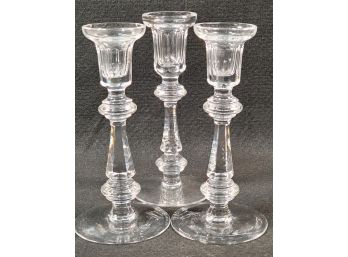 Lovely Trio Of Three Vintage Waterford Signed Crystal Taper Candlestick Holders
