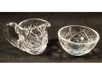 Two Vintage Signed Waterford Cut Crystal Small Creamer Pitcher & Open Sugar Bowl