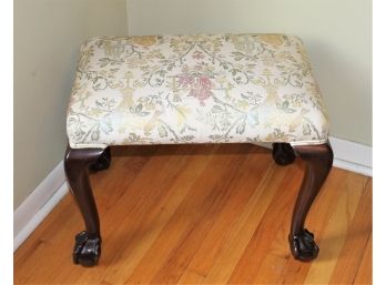 Vintage Victorian Upholstered Small Settee Bench With Mahogany Ball & Claw Feet